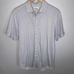 Cutter & Buck Men’s Short Sleeve Button-Down Shirt | White & Blue Pattern